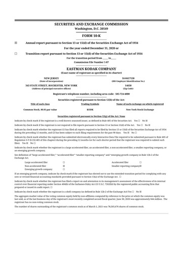 Thumbnail Eastman Kodak Company 10-K Annual Report 2020