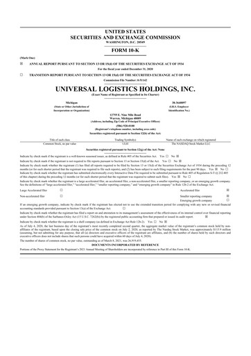 Thumbnail Universal Logistics Holdings 10-K Annual Report 2020