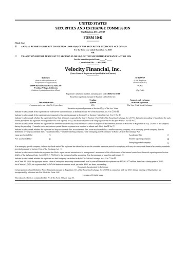 Thumbnail Velocity Financial 10-K Annual Report 2020