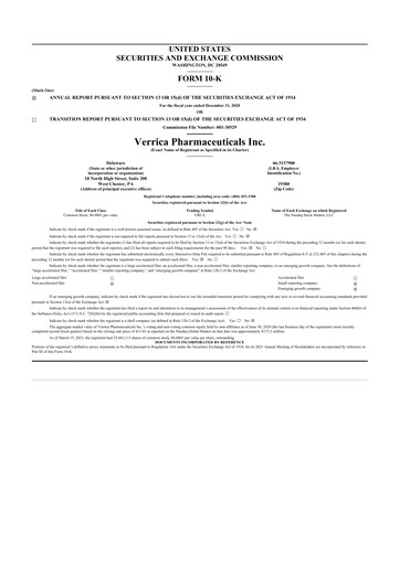 Thumbnail Verrica Pharmaceuticals 10-K Annual Report 2020