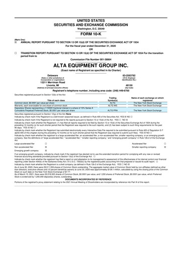 Thumbnail Alta Equipment Group 10-K Annual Report 2020