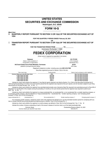 Thumbnail FedEx 10-Q Quarterly Report FY2021 