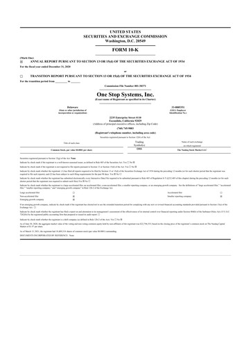 Thumbnail One Stop Systems 10-K Annual Report 2020