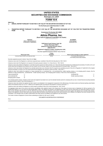 Vorschaubild Athira Pharma 10-K Jahresbericht 2020