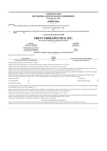 Thumbnail Trevi Therapeutics 10-K Annual Report 2020
