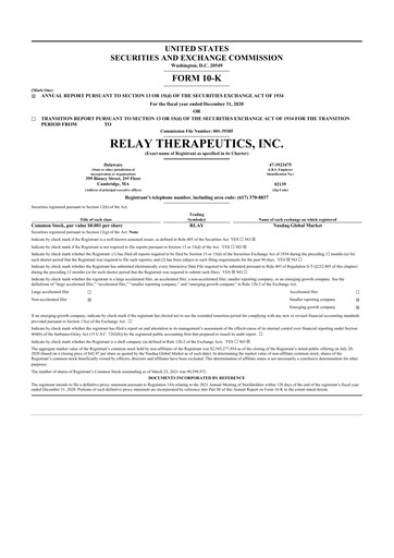 Thumbnail Relay Therapeutics 10-K Annual Report 2020