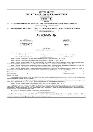 Thumbnail SCYNEXIS 10-K Annual Report 2020