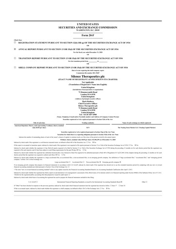 Thumbnail Silence Therapeutics 20-F Annual Report 