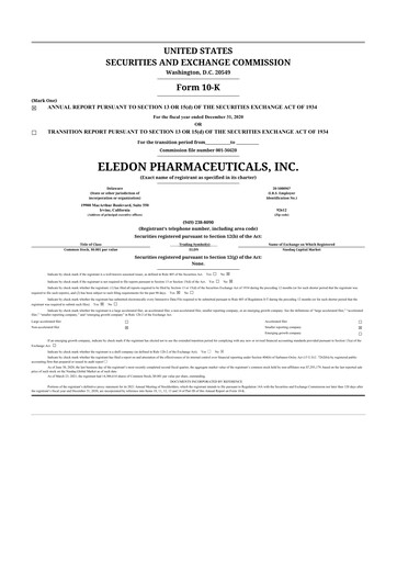 Thumbnail Eledon Pharmaceuticals 10-K Annual Report 2020