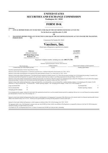 Thumbnail Vaccinex 10-K Annual Report 2020