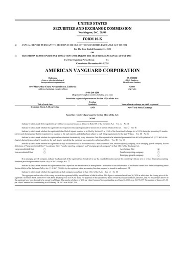 Thumbnail American Vanguard 10-K Annual Report 2020