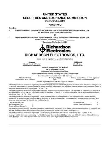 Miniature Richardson Electronics 10-Q Rapport trimestriel 2021 