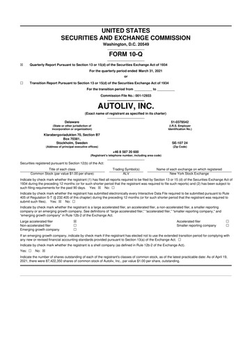 Vorschaubild Autoliv 10-Q Quartalsbericht 2021 