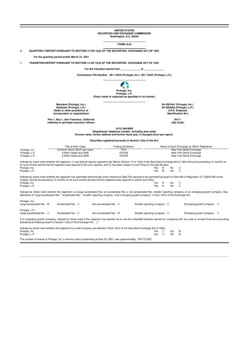 Thumbnail Prologis 10-Q Quarterly Report FY 