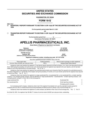 Thumbnail Apellis Pharmaceuticals 10-Q Quarterly Report FY2021 
