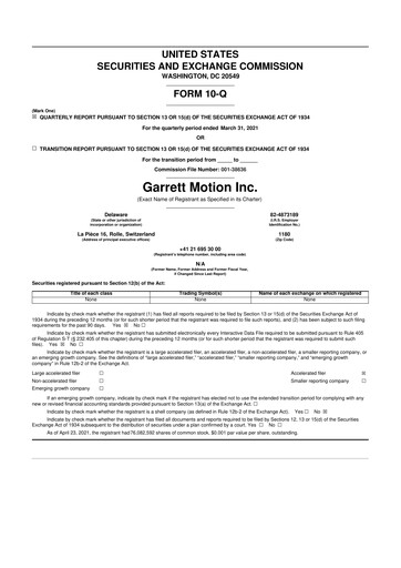 Thumbnail Garrett Motion 10-Q Quarterly Report FY2021 