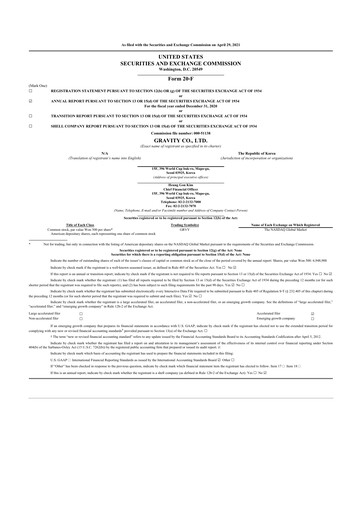 Thumbnail Gravity Co. 20-F Annual Report 2020