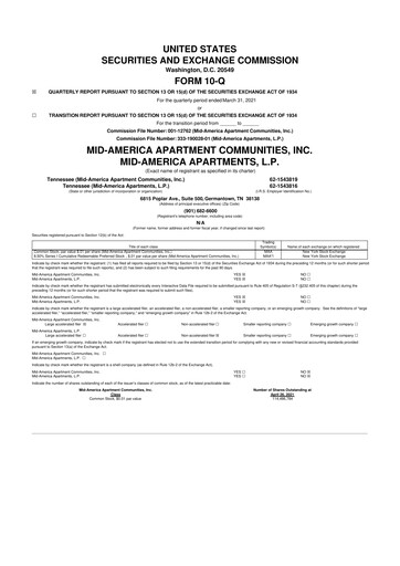 Thumbnail Mid-America Apartment Communities 10-Q Quarterly Report FY2021 