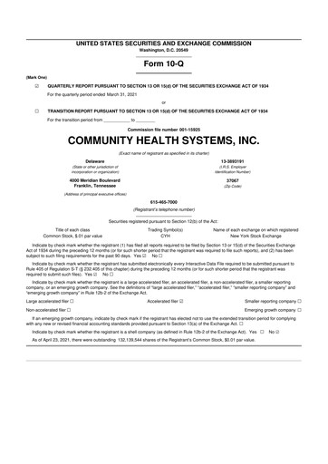 Thumbnail Community Health Systems
 10-Q Quarterly Report FY2021 