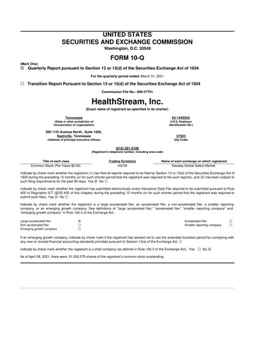 Thumbnail HealthStream 10-Q Quarterly Report FY2021 