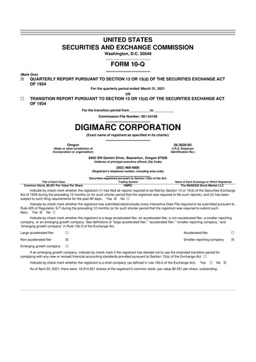 Vorschaubild Digimarc
 10-Q Quartalsbericht 2021 