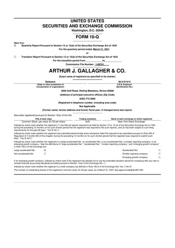 Thumbnail Arthur J. Gallagher & Co.
 10-Q Quarterly Report FY 