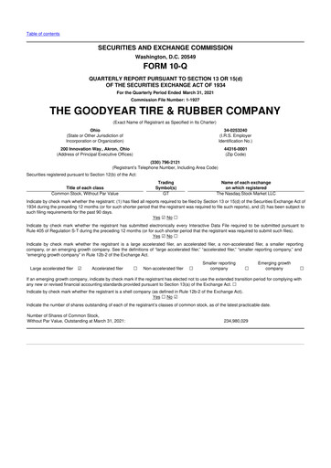 Thumbnail Goodyear 10-Q Quarterly Report FY2021 