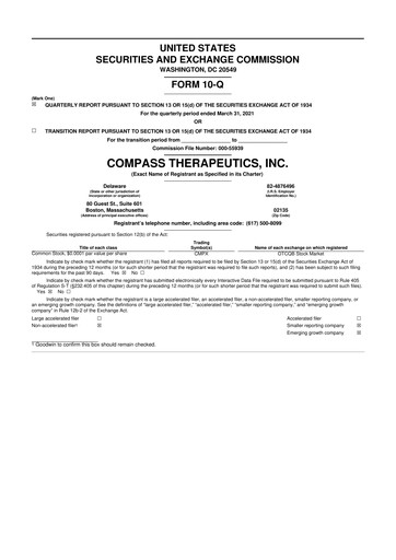 Thumbnail Compass Therapeutics 10-Q Quarterly Report FY2021 