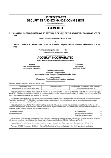 Miniature Accuray 10-Q Rapport trimestriel 2021 
