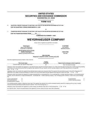Thumbnail Weyerhaeuser
 10-Q Quarterly Report FY2021 