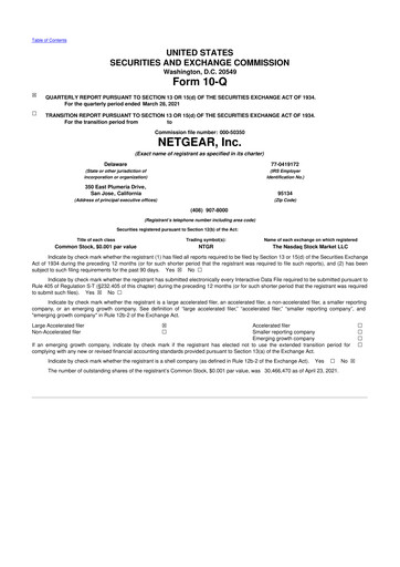 Miniature NETGEAR 10-Q Rapport trimestriel 2021 