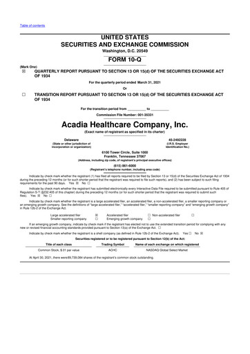 Thumbnail Acadia Healthcare
 10-Q Quarterly Report FY2021 