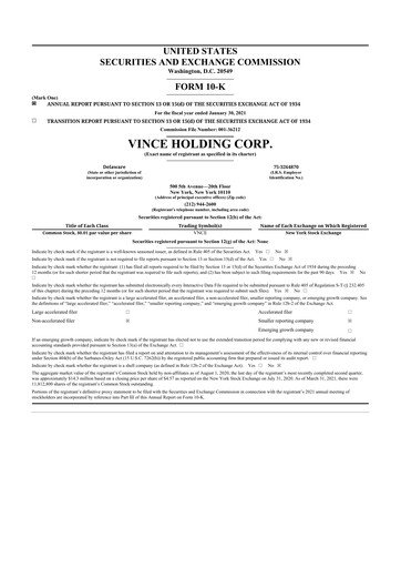 Thumbnail Vince Holding 10-K Annual Report 2020