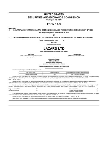Thumbnail Lazard 10-Q Quarterly Report FY2021 