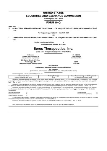 Thumbnail Seres Therapeutics 10-Q Quarterly Report FY2021 