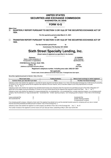 Vorschaubild Sixth Street Specialty Lending 10-Q Quartalsbericht  