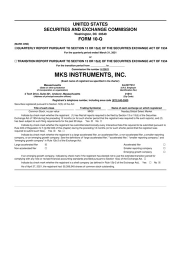 Thumbnail MKS Instruments 10-Q Quarterly Report FY2021 