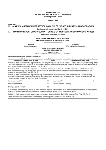 Thumbnail Arrowhead Pharmaceuticals
 10-Q Quarterly Report FY2021 