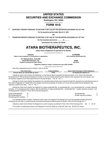 Thumbnail Atara Biotherapeutics 10-Q Quarterly Report FY2021 