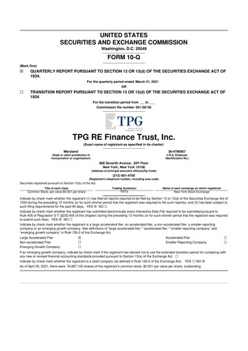Miniature TPG Real Estate Finance Trust
 10-Q Rapport trimestriel  