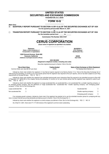 Thumbnail Cerus Corporation 10-Q Quarterly Report FY 