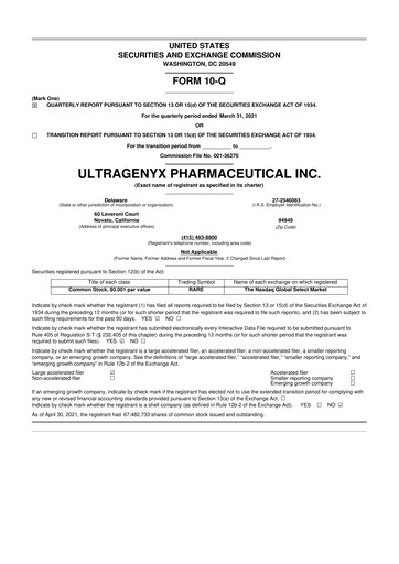 Thumbnail Ultragenyx Pharmaceutical 10-Q Quarterly Report FY2021 