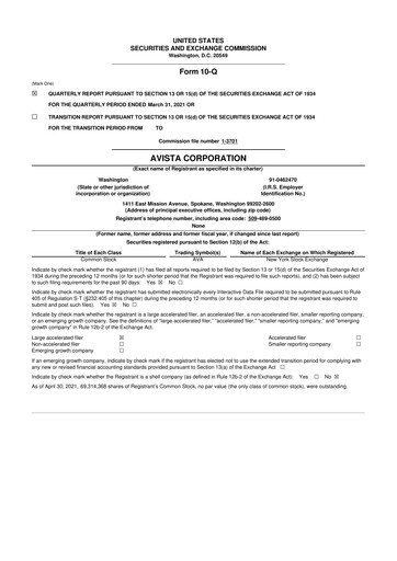 Thumbnail Avista
 10-Q Quarterly Report FY2021 