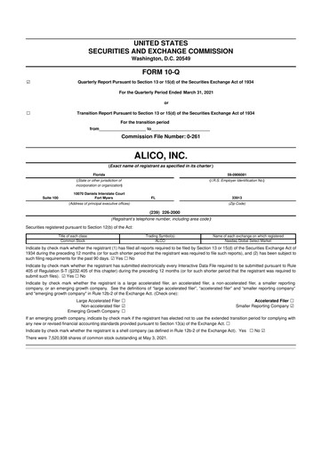 Thumbnail Alico
 10-Q Quarterly Report FY2021 