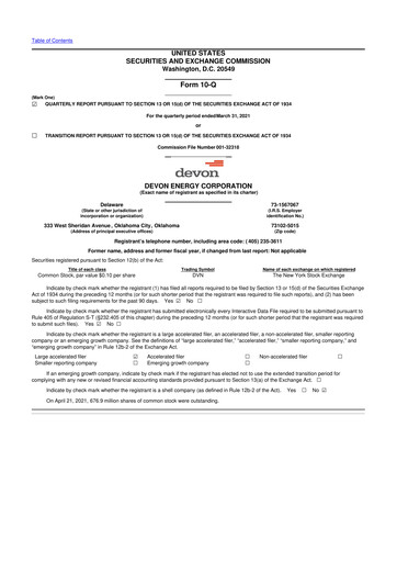 Thumbnail Devon Energy
 10-Q Quarterly Report FY2021 