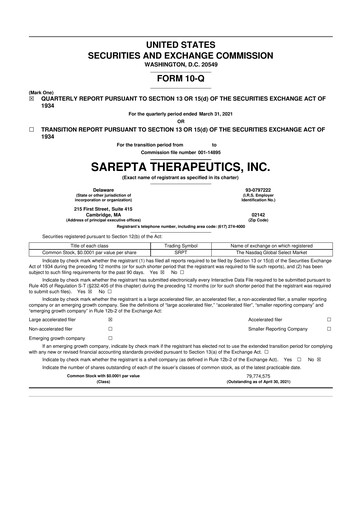Thumbnail Sarepta Therapeutics
 10-Q Quarterly Report FY 