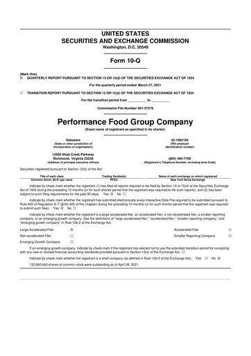 Miniature Performance Food Group 10-Q Rapport trimestriel 2021 