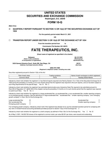 Thumbnail Fate Therapeutics
 10-Q Quarterly Report FY2021 