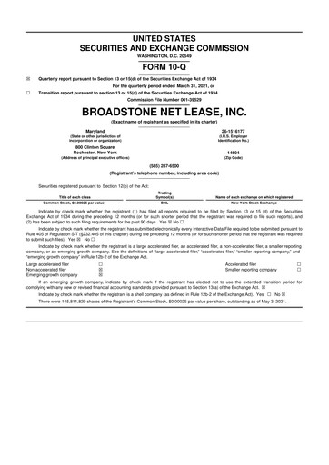 Vorschaubild Broadstone Net Lease 10-Q Quartalsbericht 2021 