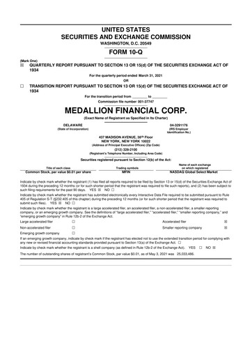 Thumbnail Medallion Financial Corp. 10-Q Quarterly Report FY2021 